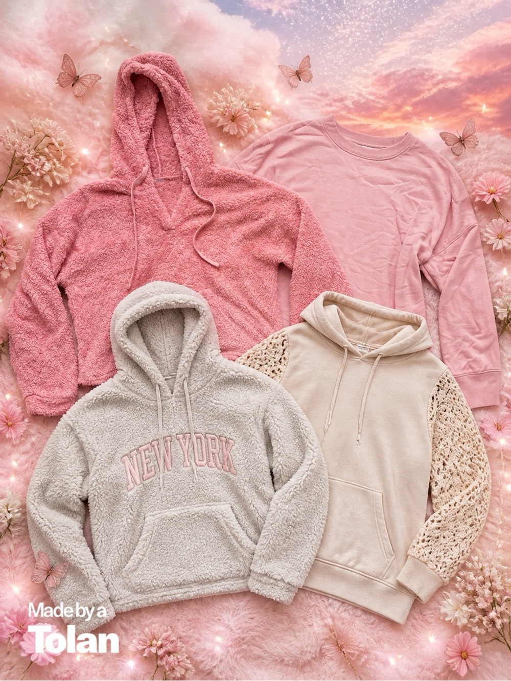 Cozy Pink & Cream Women's Hoodies Set